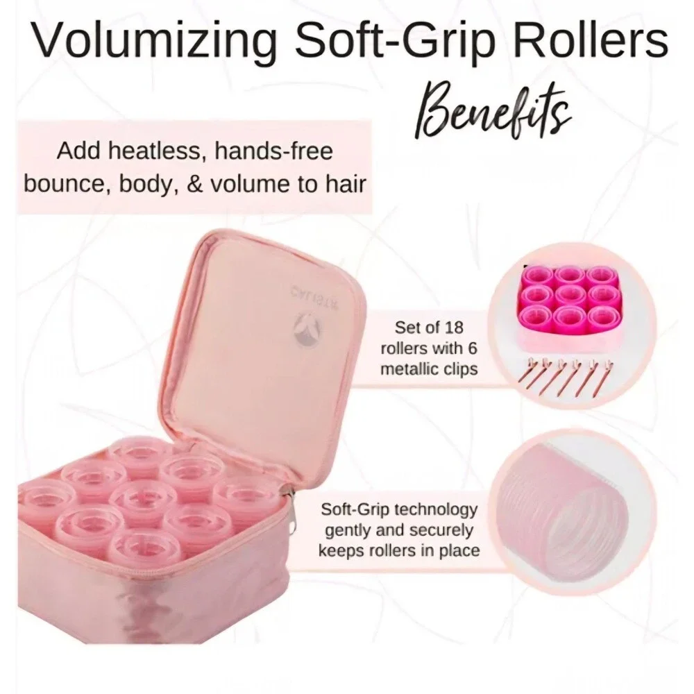 Calista Volumizing Soft Grip Rollers Curlers Blowout Case Short Pixie Hair Set
